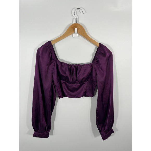 SHEIN Tops - Womens Babydoll Crop Top XS Purple Balloon Sleeve Whimsigoth Dark Fairy Grunge